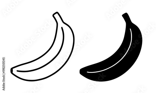Banana minimalist icon, in outline and silhouette design