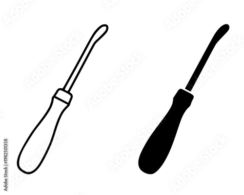 Burnisher minimalist icon, in outline and silhouette design