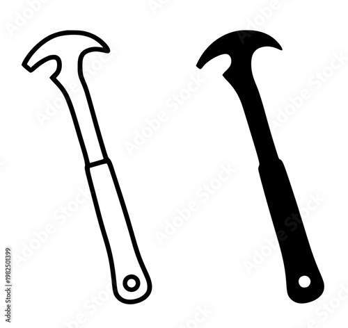 Minimalist nail puller icon, in outline and silhouette design