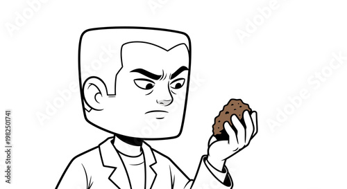 Cartoon man holding brown object.