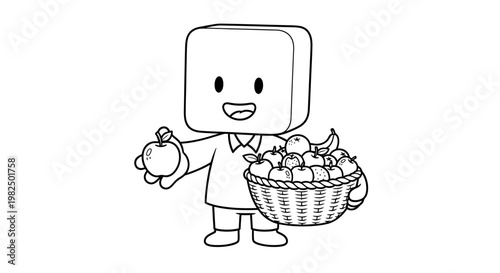 Cartoon character holding fruit basket.