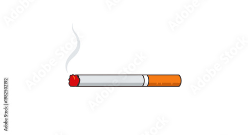 Smoking Cigarette with Smoke Wisp - Isolated on White Background