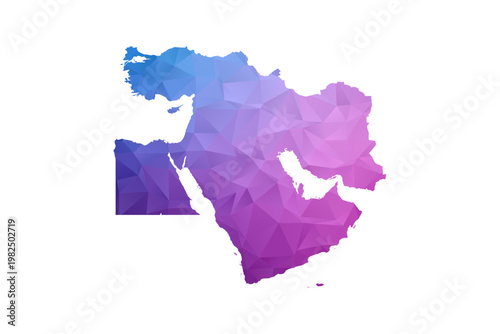 Middle East Map - Polygon Style Vector Illustration in Blue and Purple Gradient, Low Poly Geometric Design, Isolated on White Background, Ideal for Infographics and Learning Materials.