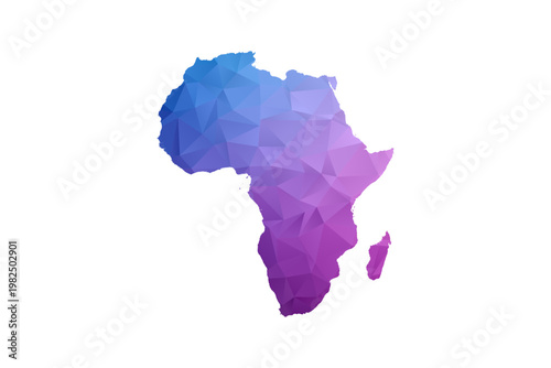 Africa Map - Polygon Style Vector Illustration in Blue and Purple Gradient, Low Poly Geometric Design, Isolated on White Background, Ideal for Infographics and Learning Materials.