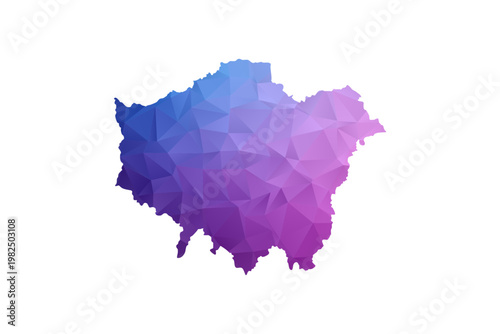 London Map - Polygon Style Vector Illustration in Blue and Purple Gradient, Low Poly Geometric Design, Isolated on White Background, Ideal for Infographics and Learning Materials.
