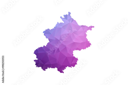 Beijing Map - Polygon Style Vector Illustration in Blue and Purple Gradient, Low Poly Geometric Design, Isolated on White Background, Ideal for Infographics and Learning Materials.