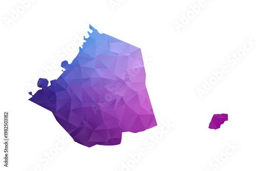 Dubai Map - Polygon Style Vector Illustration in Blue and Purple Gradient, Low Poly Geometric Design, Isolated on White Background, Ideal for Infographics and Learning Materials.