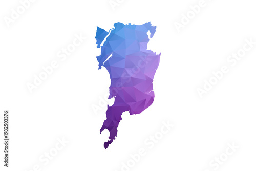 Mumbai Map - Polygon Style Vector Illustration in Blue and Purple Gradient, Low Poly Geometric Design, Isolated on White Background, Ideal for Infographics and Learning Materials.