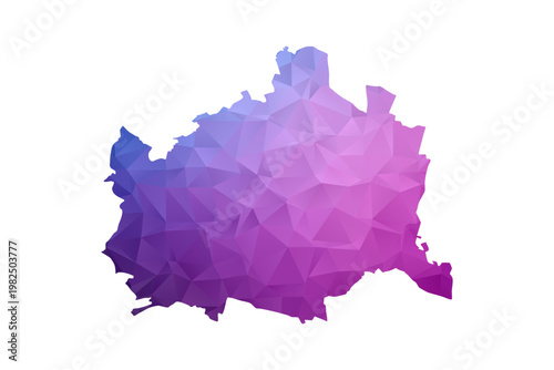 Vienna Map - Polygon Style Vector Illustration in Blue and Purple Gradient, Low Poly Geometric Design, Isolated on White Background, Ideal for Infographics and Learning Materials.