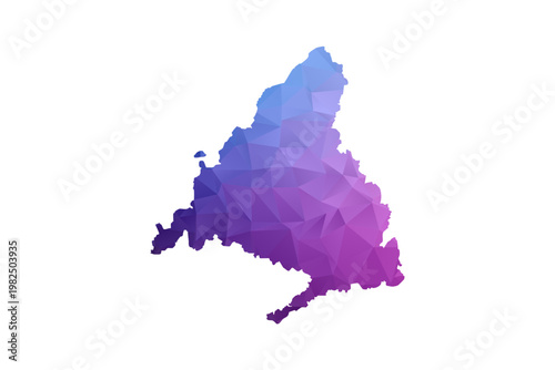 Madrid Map - Polygon Style Vector Illustration in Blue and Purple Gradient, Low Poly Geometric Design, Isolated on White Background, Ideal for Infographics and Learning Materials.