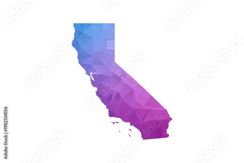 California Map - Polygon Style Vector Illustration in Blue and Purple Gradient, Low Poly Geometric Design, Isolated on White Background, Ideal for Infographics and Learning Materials.