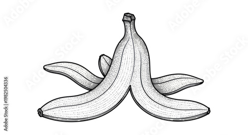 Hand-drawn banana peel illustration on white background
