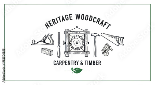 Heritage Woodcraft Carpentry & Timber Logo with Vintage Tools