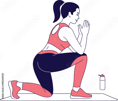 Woman exercising at home vector on white background.