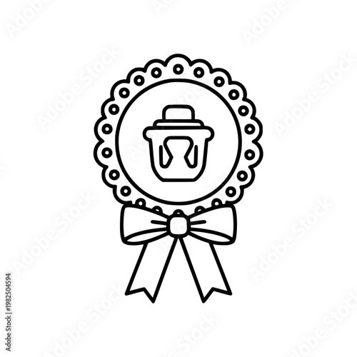 A black and white drawing of a rosette with a coffee mug Vector, illustration