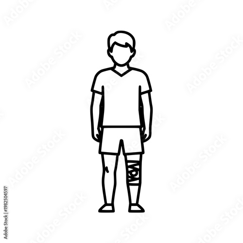 A man with a bandaged knee standing upright Vector, illustration