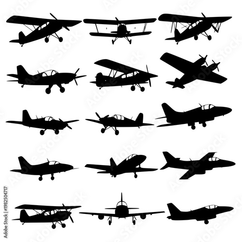 Collection of various airplanes and biplanes Vector, illustration