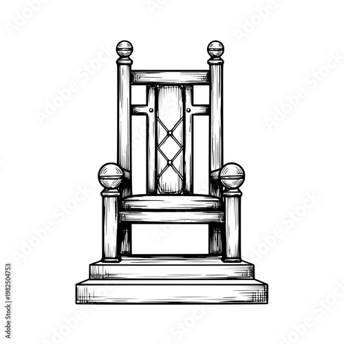 A large wooden chair with a high backrest Vector, illustration
