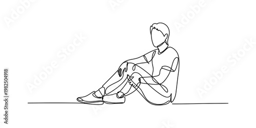 A continuous line drawing of a person sitting on the ground in a relaxed and contemplative pose Vector, illustration