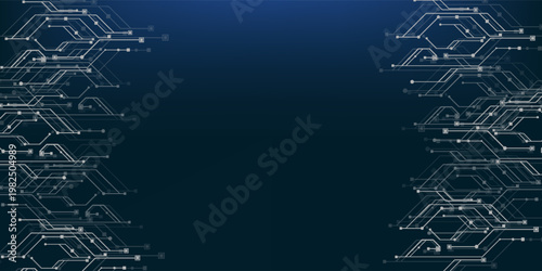 Modern technology circuit board texture background design. Futuristic blue circuit board background. Minimalist motherboard vector.