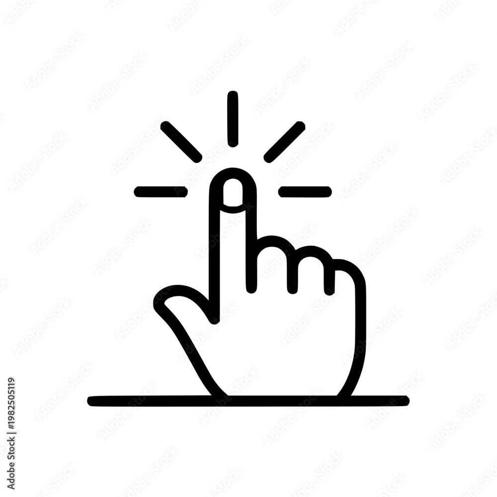 Fototapeta premium A hand clicking a button with rays of light emanating from it Vector, illustration