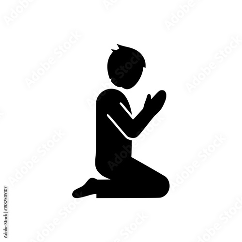 A boy kneeling with hands together Vector, illustration