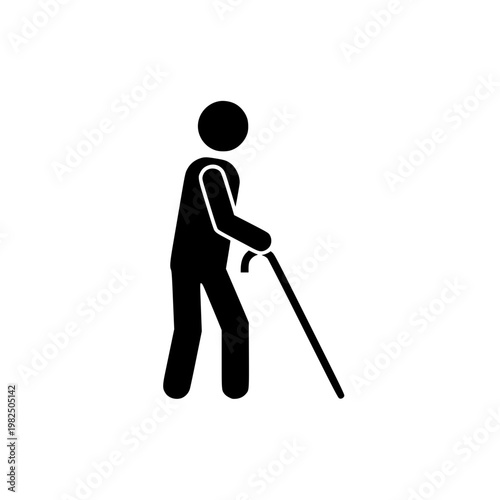 A person using a cane for support Vector, illustration