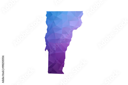 Vermont Map - Polygon Style Vector Illustration in Blue and Purple Gradient, Low Poly Geometric Design, Isolated on White Background, Ideal for Infographics and Learning Materials.