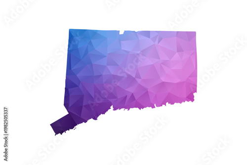 Connecticut Map - Polygon Style Vector Illustration in Blue and Purple Gradient, Low Poly Geometric Design, Isolated on White Background, Ideal for Infographics and Learning Materials.