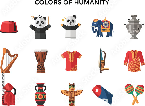 Vibrant Collection of Cultural Symbols Representing Global Diversity and Artistic Expression