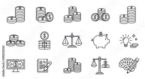 Financial icons for business, money, and finance concepts.