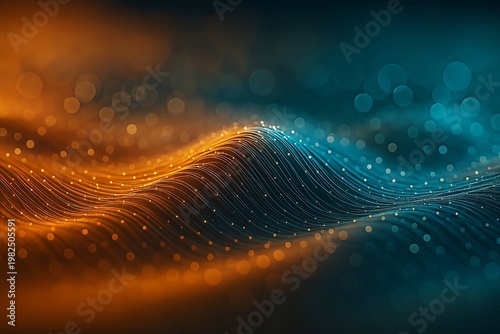 Abstract Digital Waveform: Glowing Orange and Blue Fiber Optic Network