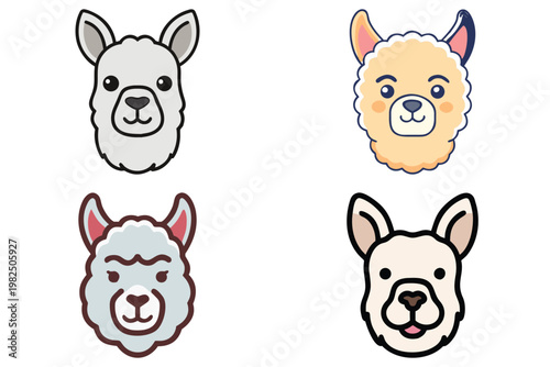 Cute Alpaca Head Vector Illustration, Black and White