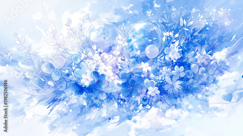 空中に浮かぶ結晶と海辺の遊歩道を描いた幻想的な風景イラスト、穏やかな自然と非現実的な要素が調和した美しい構図で背景素材や広告制作に使える高品質作品