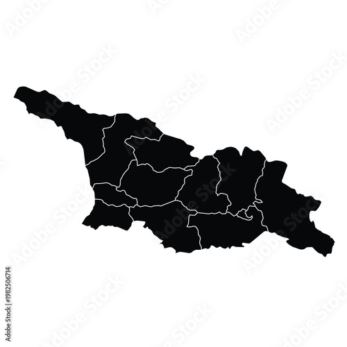 Black Silhouette Map of Georgia Showing Internal Borders