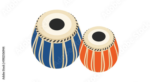 Traditional Indian Classical Percussion Instrument Tabla Set Illustration.