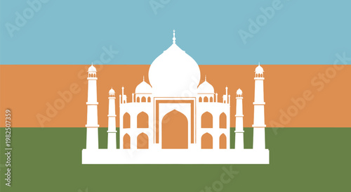 Minimalist white silhouette illustration of the Taj Mahal monument.