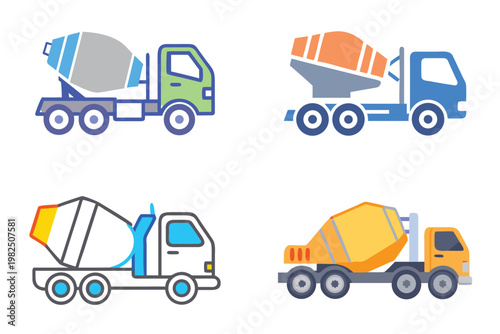 Vector Concrete Mixer Truck Illustration - Construction Vehicle Icon