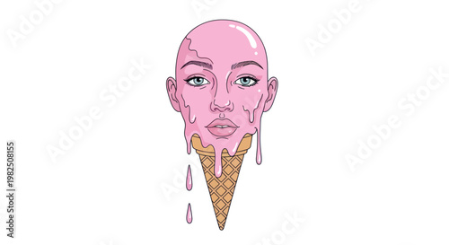 Woman Face Melting Like Ice Cream.
