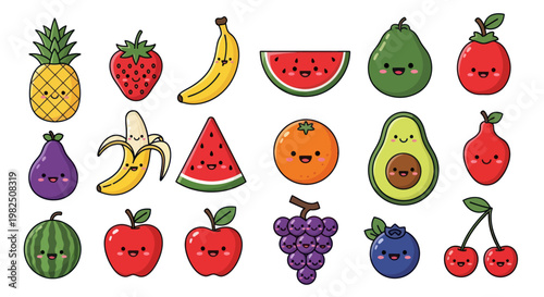 Colorful cartoon fruits in variety.