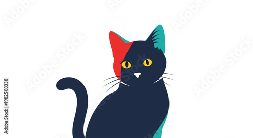 Black Cat With Yellow Eyes Sitting.