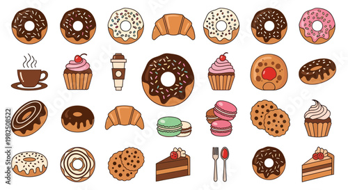 Variety of sweet baked dessert treats.