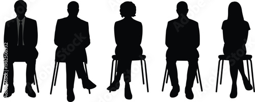 People sitting silhouettes set, business interview candidates vector illustration for office, recruitment design