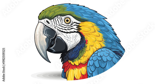Vibrant Blue and Yellow Macaw Parrot Portrait, Tropical Bird Illustration