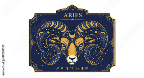Aries Zodiac Sign Symbol Ram Constellation Astrology Celestial Art