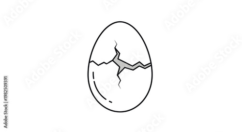 Cracked Egg Illustration on White Background - Symbol of New Life, Fragility, and Change
