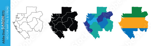 Gabon map with provinces illustrated in different styles and flag colors
