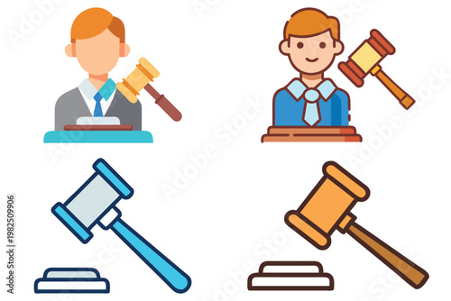 Judge's Gavel and Auction Hammer Vector Illustration