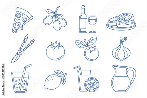 Set of hand drawn food and drink doodle icons for restaurant menu