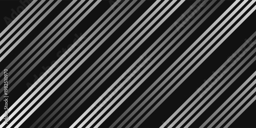 Diagonal striped illustration. Repeated white lines on black background. Surface pattern design with linear ornament. Disco lights motif. Stripes wallpaper. Digital paper for web designing.eps,10